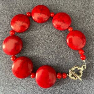 Red dyed howlite beaded bracelet